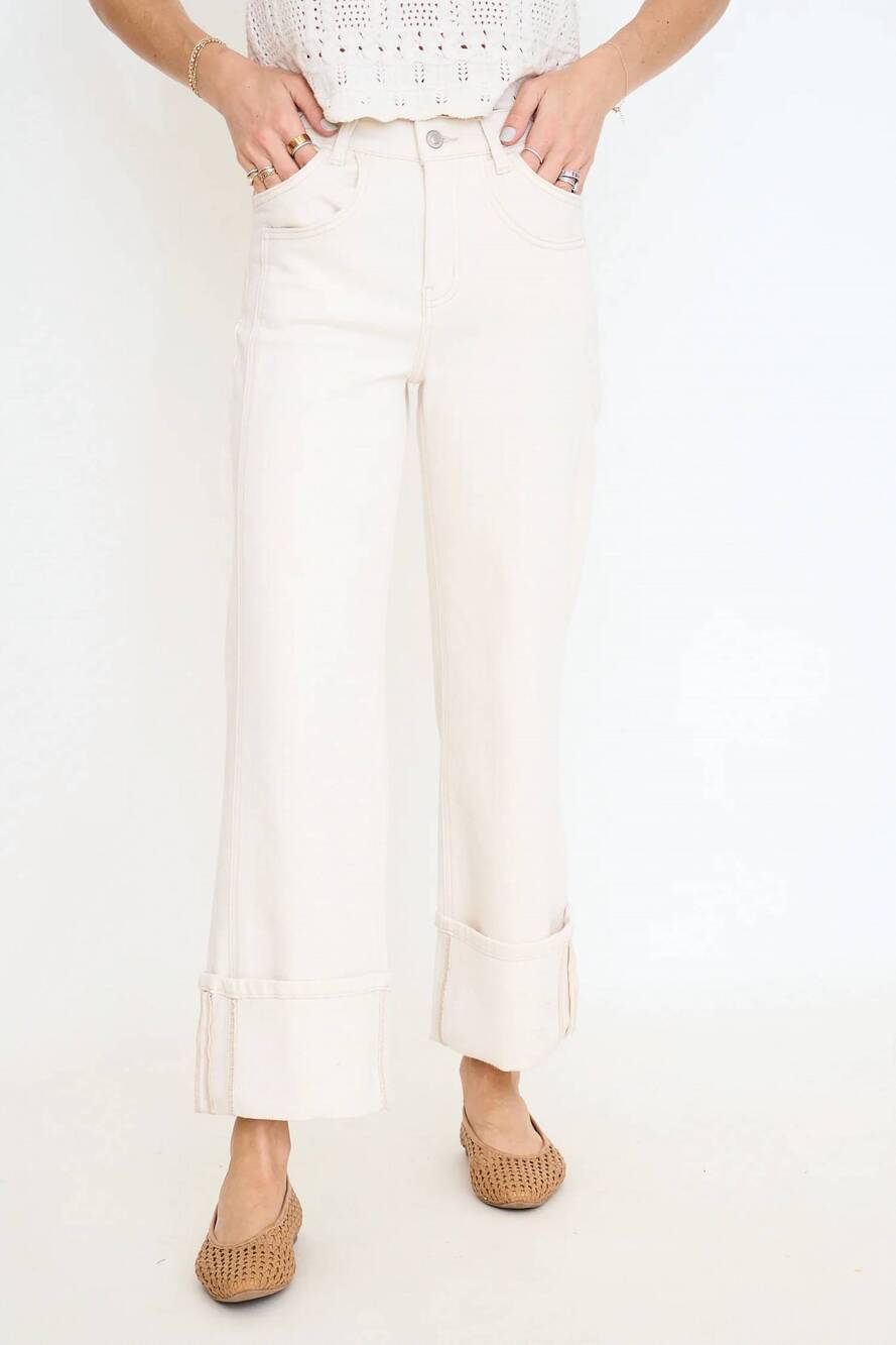 NEW VERVET BY FLYING MONKEY super high rise cuffed wide leg jean in ecru